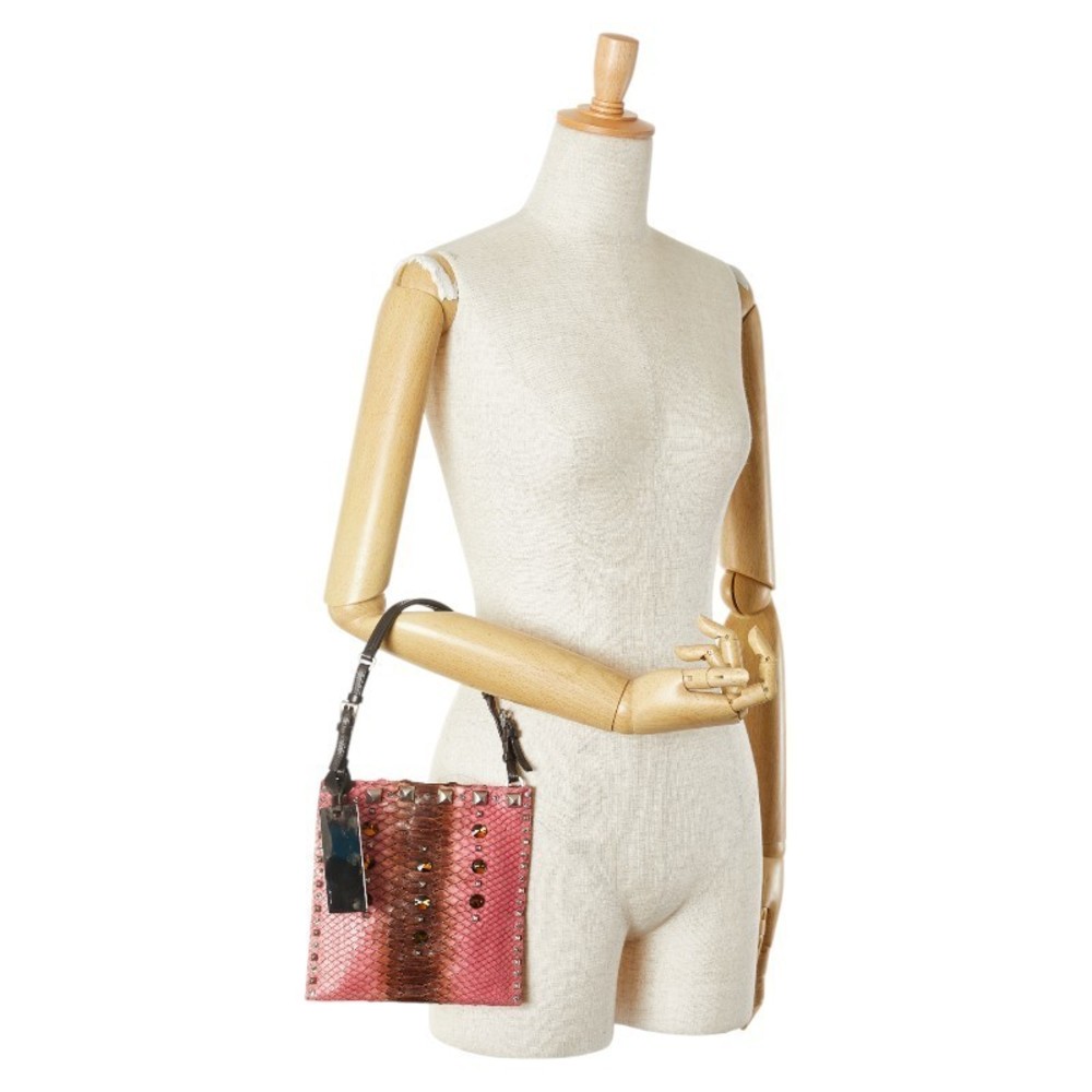 Prada Triangle Logo Python Leather Studs Handbag … - image 8